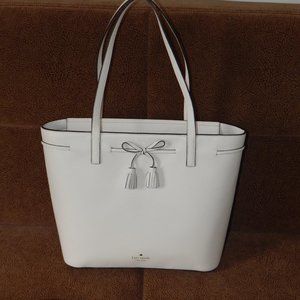 NWT Kate Spade Hayes Pebbled Leather MD Top Zip Off White Carryall Tote Bag